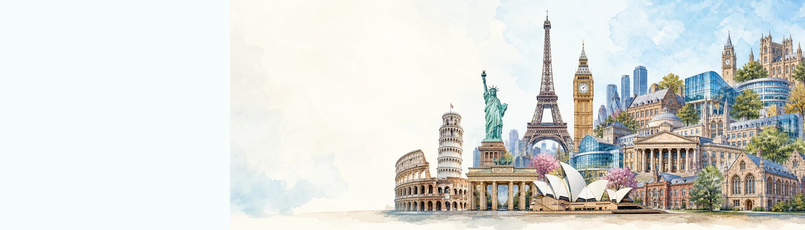 Collage of global study destination landmarks